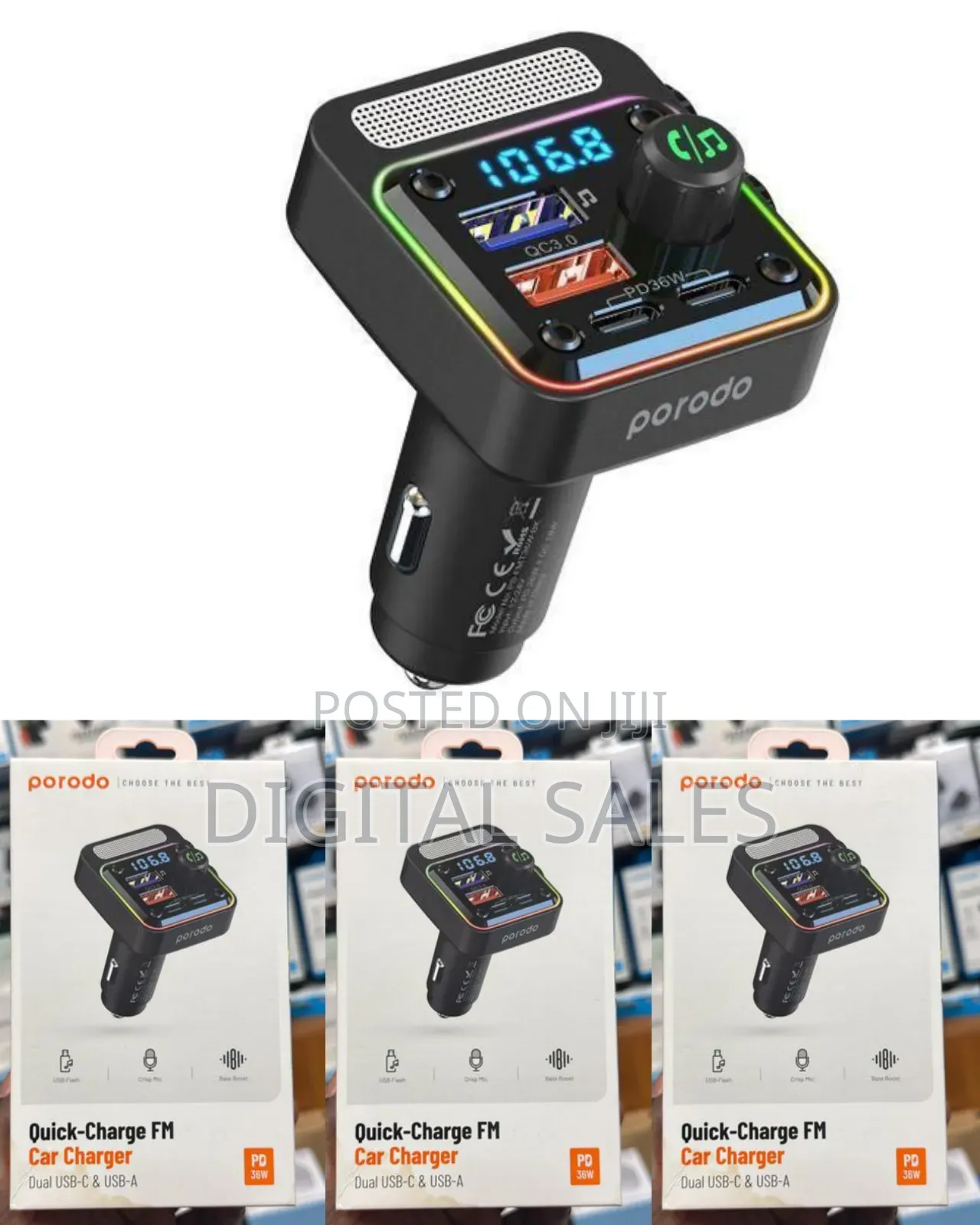 Porodo Quick-charge Fm Car Charger