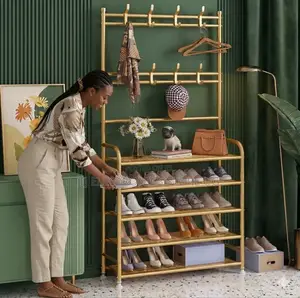 Yellow Golden Shoe Rack Full Metallic