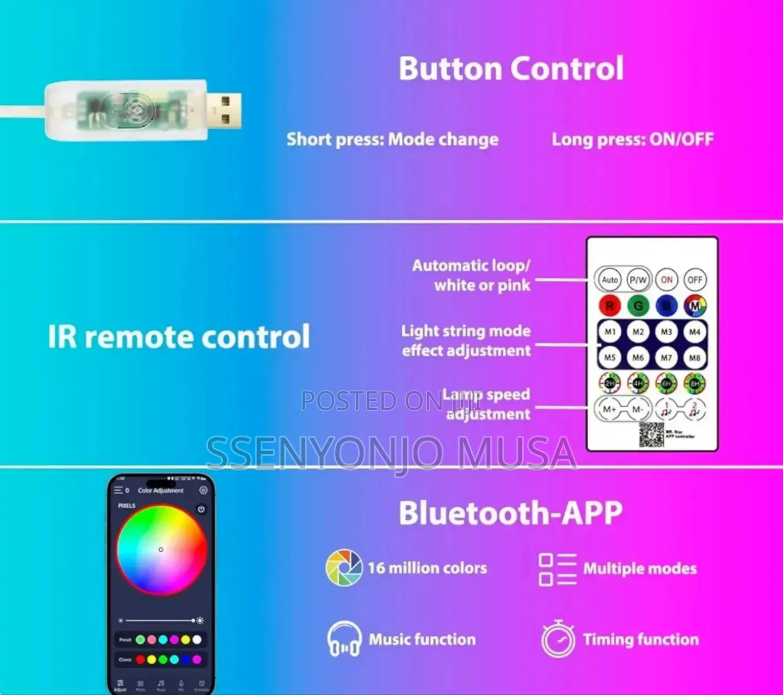 Neon RGB Led Strip Light 5m – Usb Waterproof Ip67, Bt App Remote