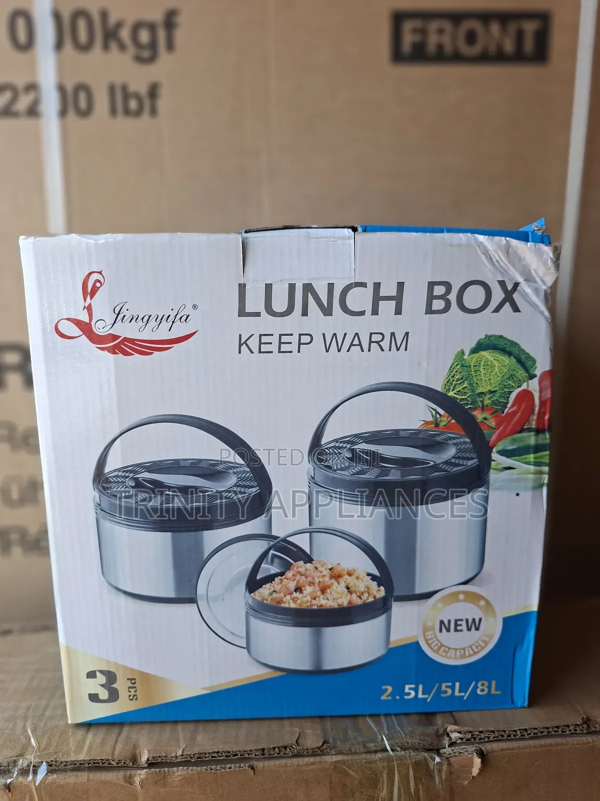 3 Piece Lunch Boxes 2.5l/5l/8l-Black