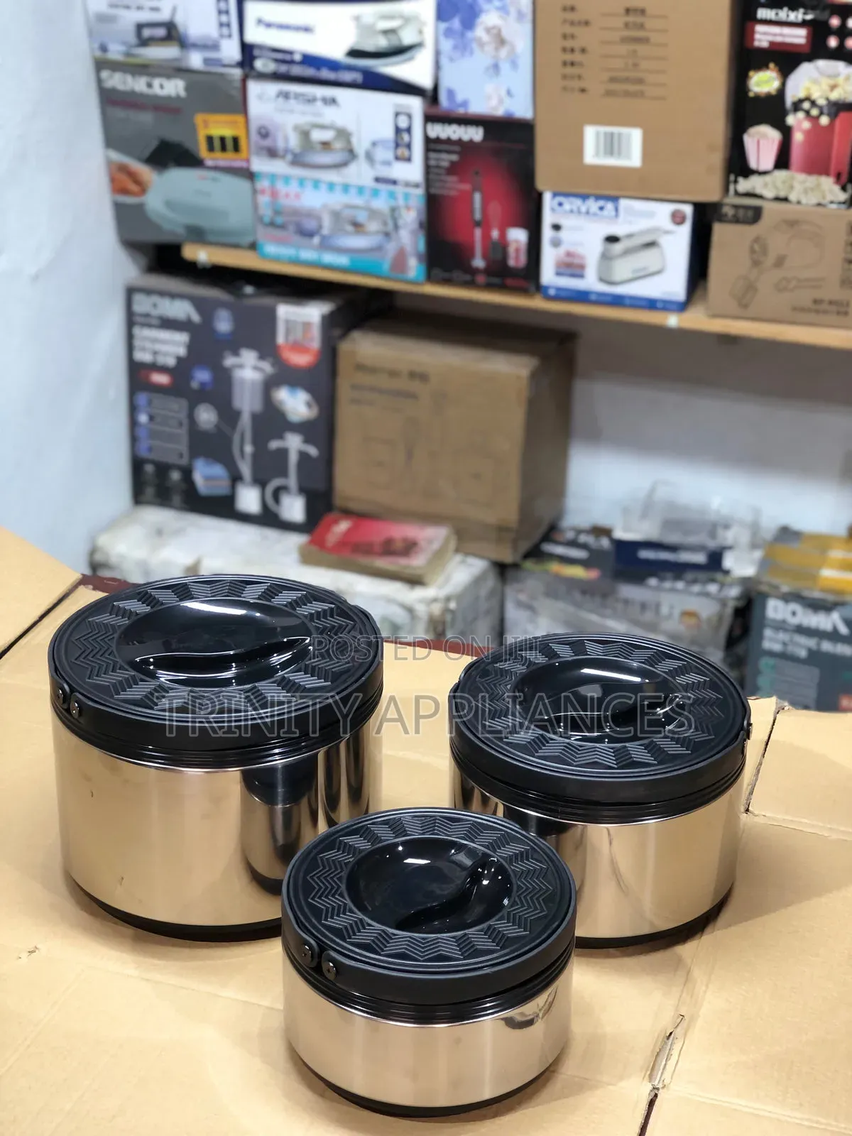3 Piece Lunch Boxes 2.5l/5l/8l-Black