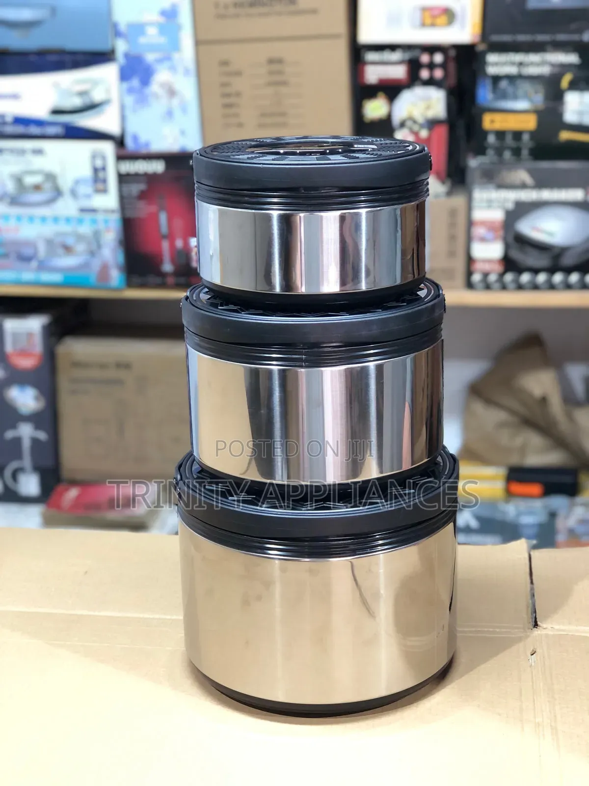 3 Piece Lunch Boxes 2.5l/5l/8l-Black