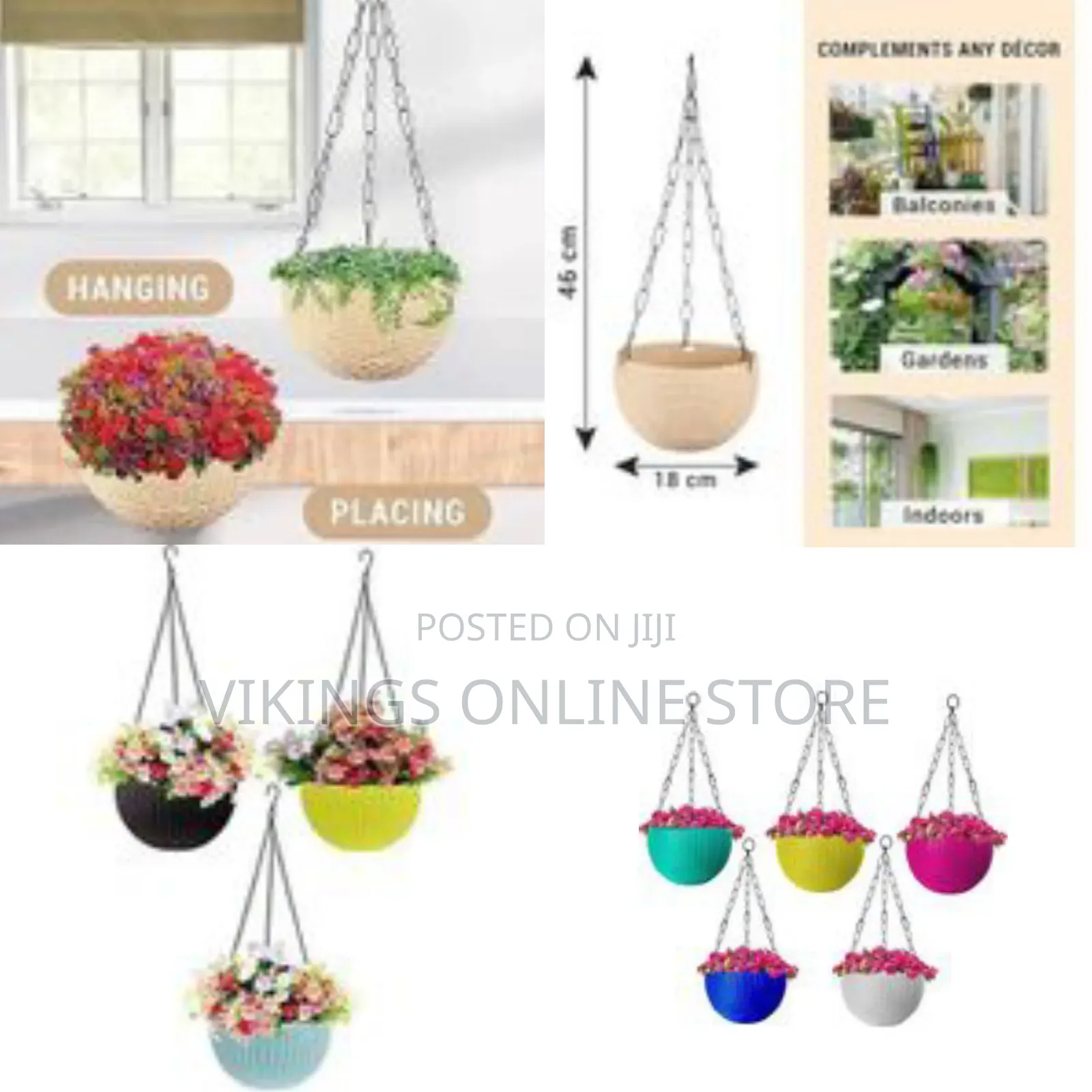 Rattan Waven Urban Home Plastic Flower Pot Hanging Basket With Metal
