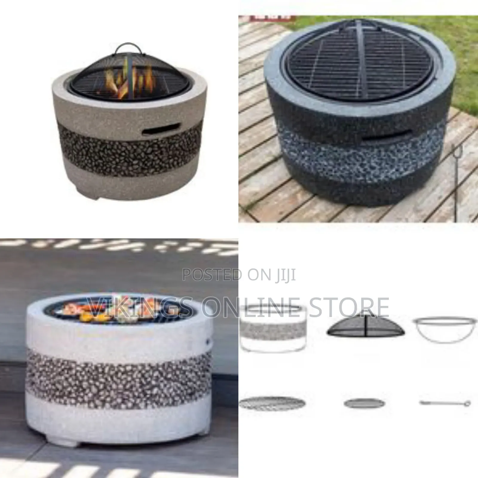Large Artificial Stone Barbecue Fire Pit Fire Bowl With Grill Gray