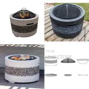 Large Artificial Stone Barbecue Fire Pit Fire Bowl With Grill Gray