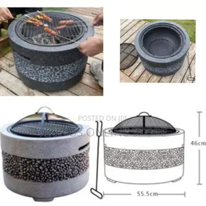 Large Artificial Stone Barbecue Fire Pit Fire Bowl With Grill Gray