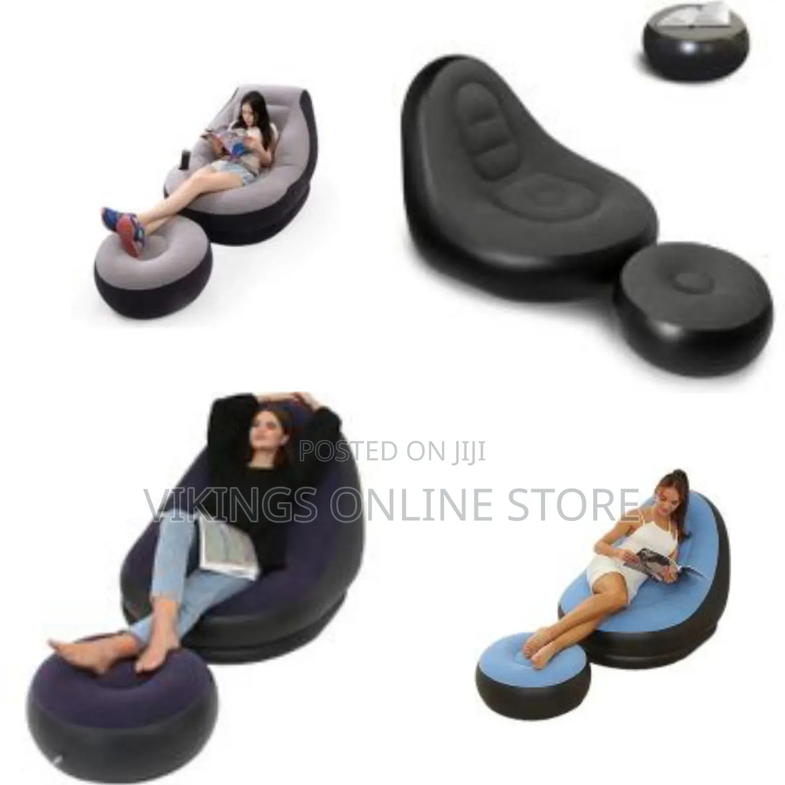 Intex Inflatable Flocking Air Chair With Footrest Blow Up Couch