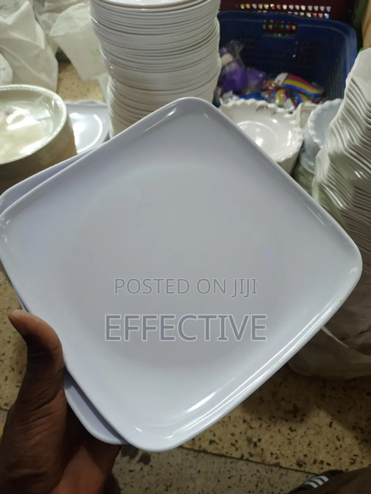 12pc White Square Melamine Dinner Plate.