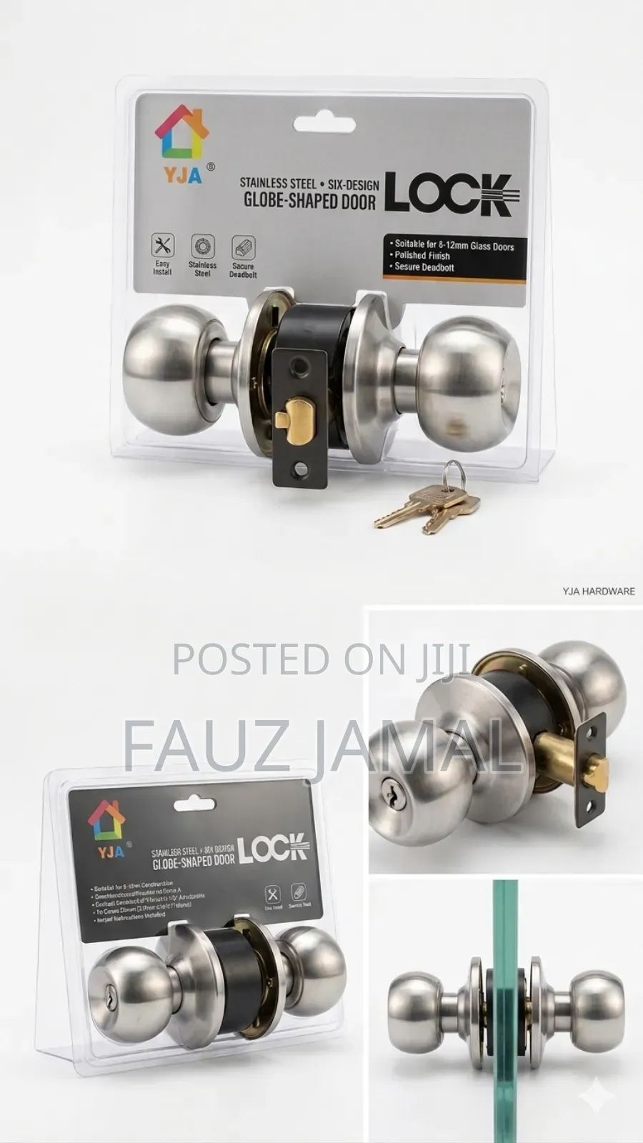 Stainless Steel Sphere/Globe Glass Door Lock.