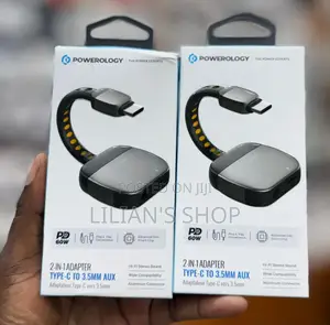 Powerology 2-in-1 Type-C to 3.5mm Aux Adapter