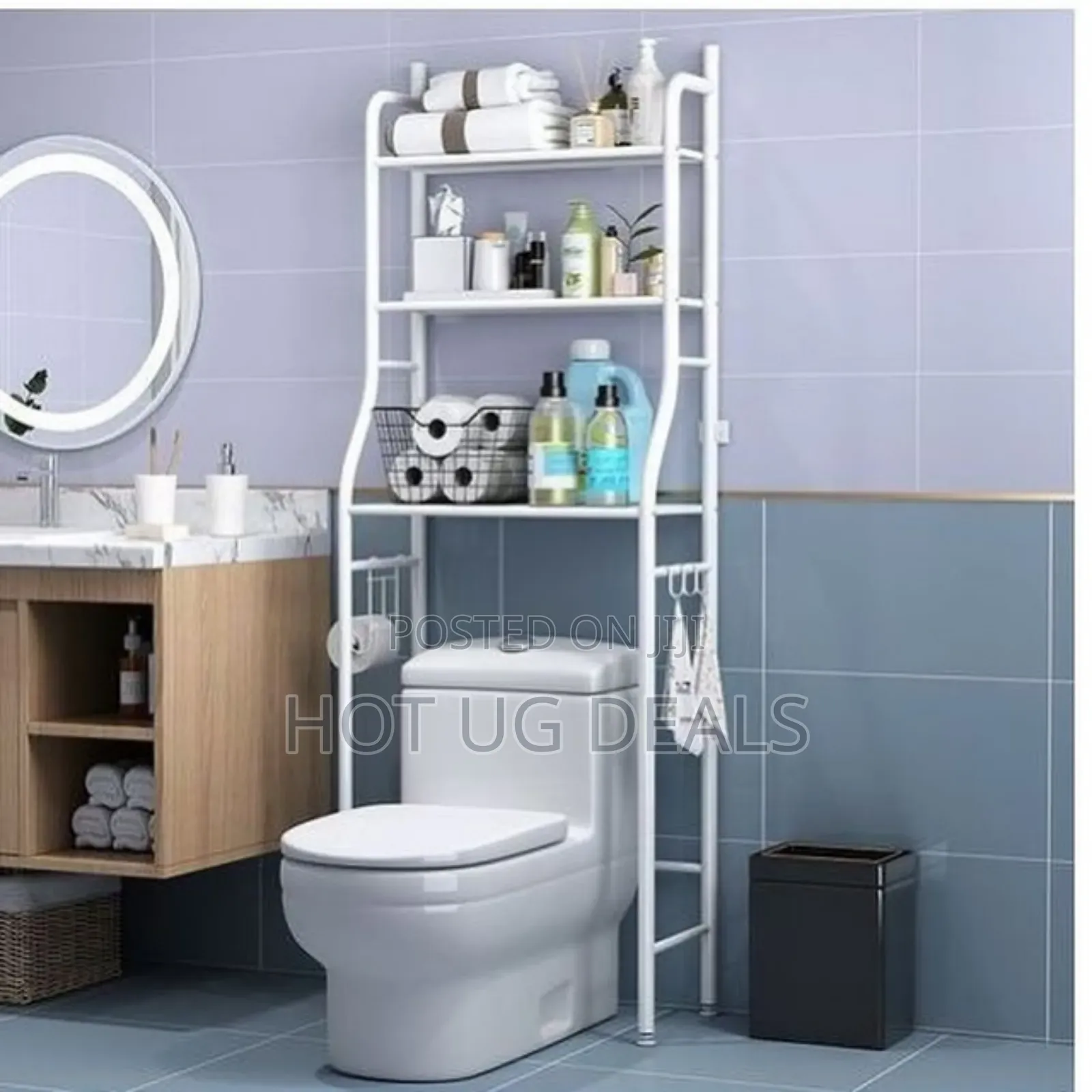 Metallic Toilet Rack With Towel Holder - White