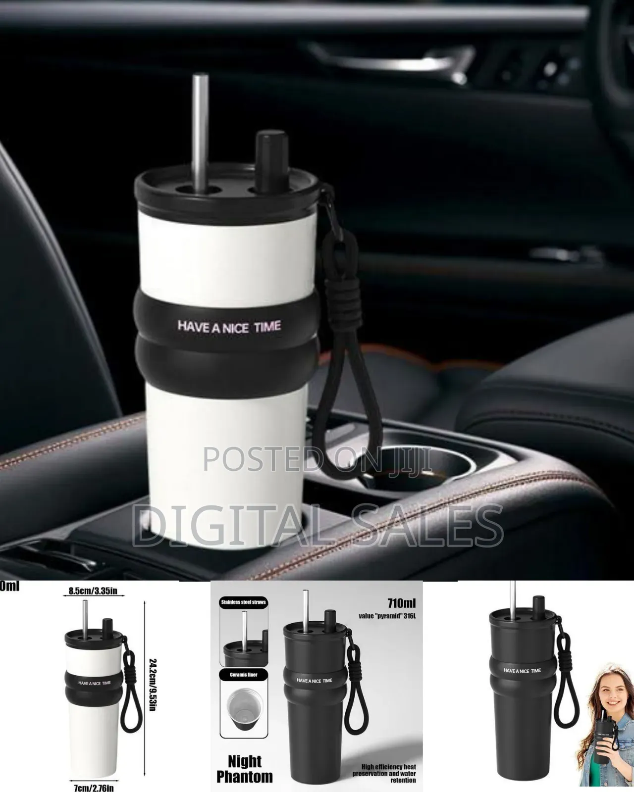 Modern Insulated Reusable Tumbler With Carry Strap