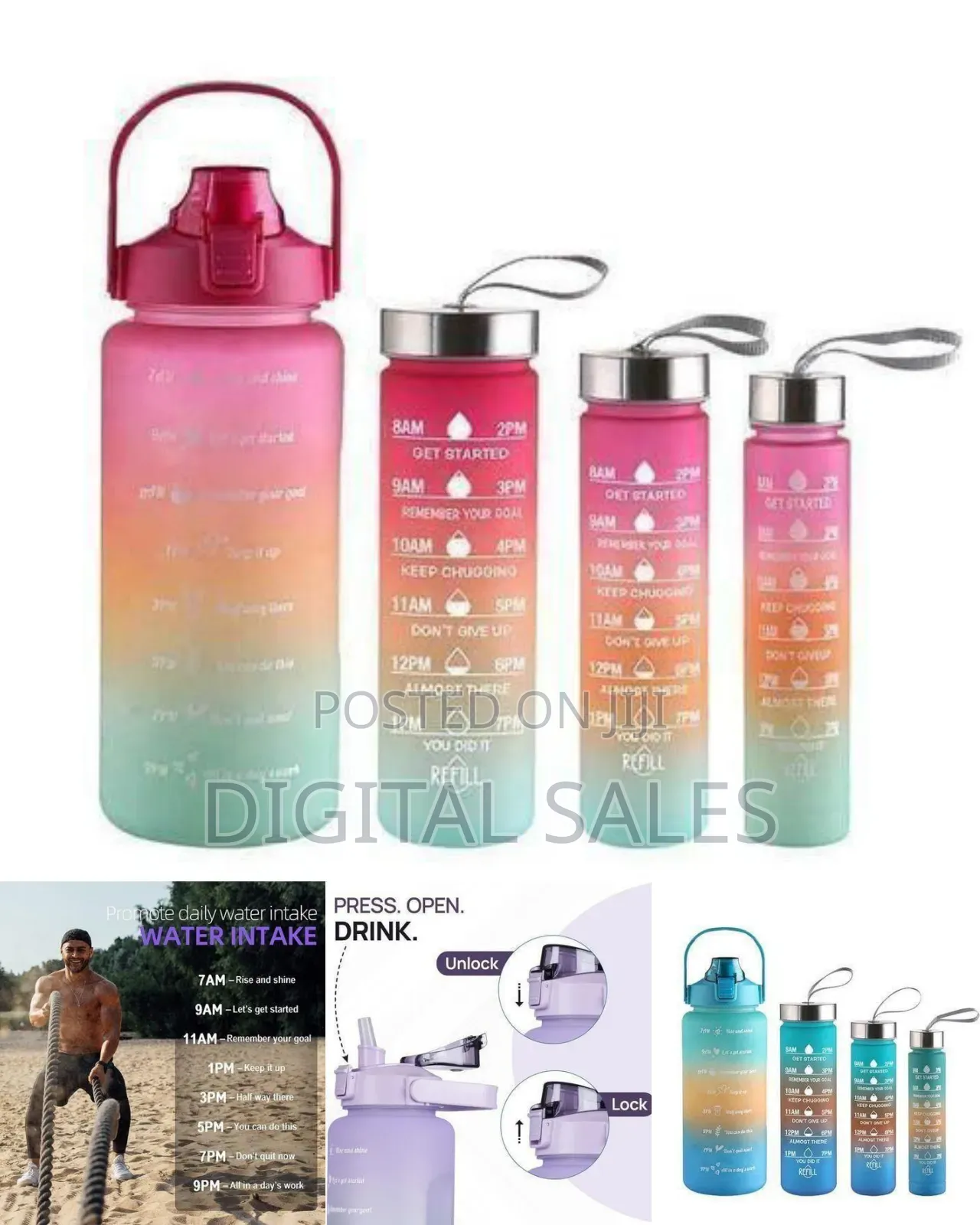 Motivational Gradient Water Bottle Set