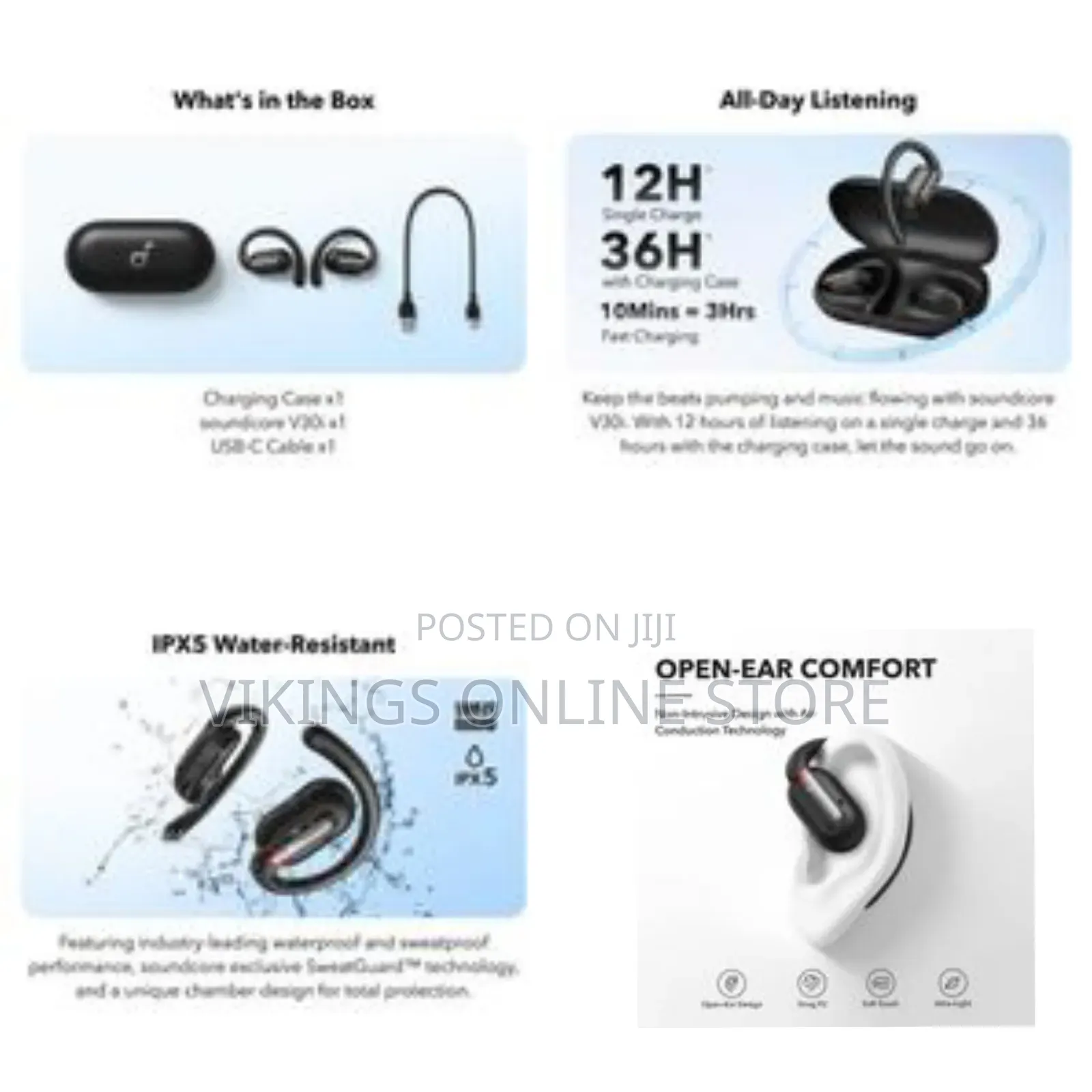 Soundcore V30i Open-Ear Headphones With P20i Noise Cancelling Earbuds