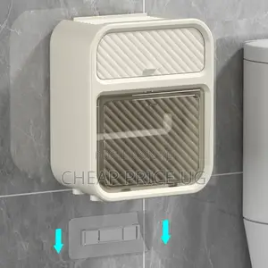 Wall-Mounted Toilet Tissue Holder and Organizer Box.