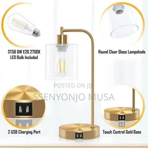 Modern Table Lamp With Usb A+C Ports Outlet, Bedside Desk Lamp