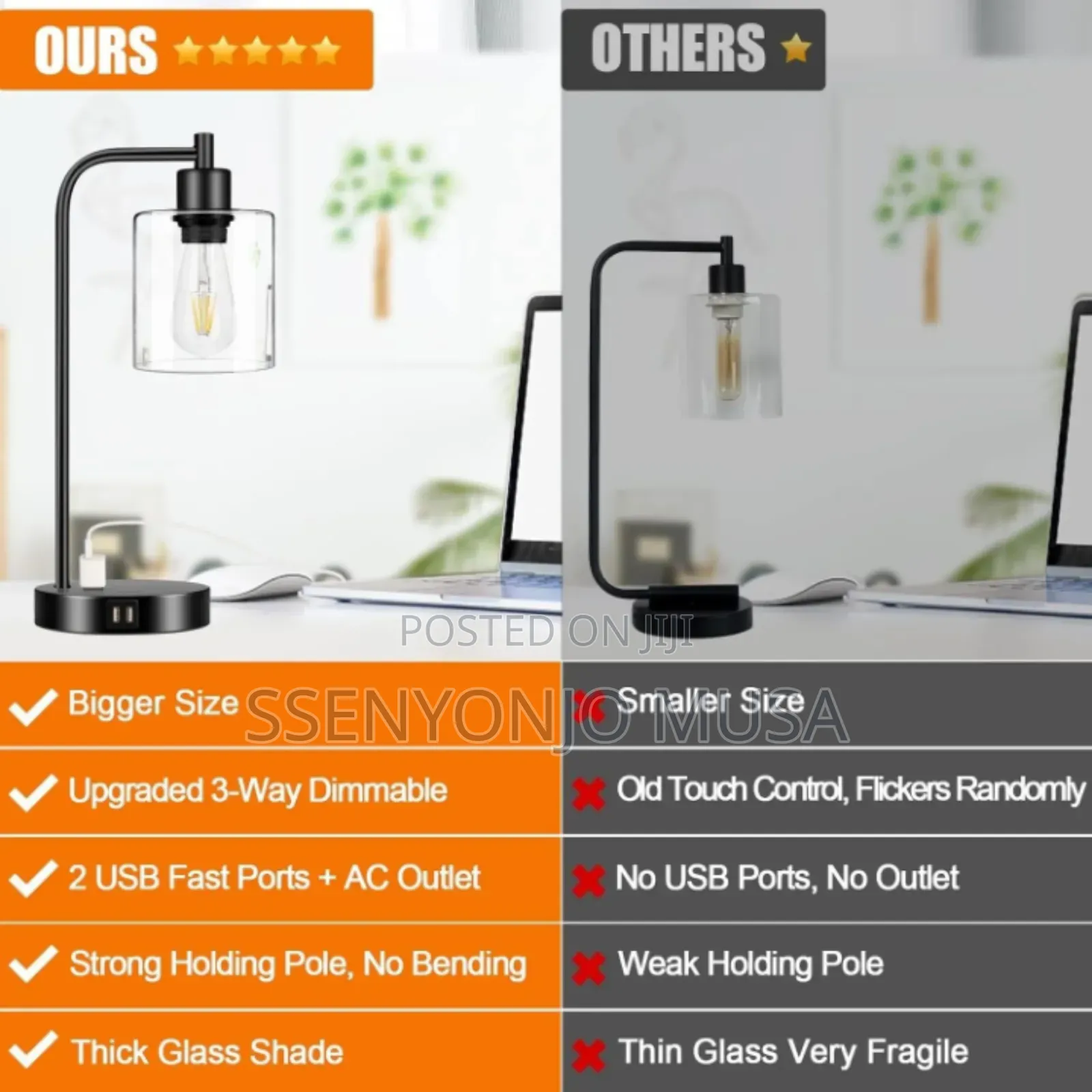 Modern Table Lamp With Usb A+C Ports Outlet, Bedside Desk Lamp