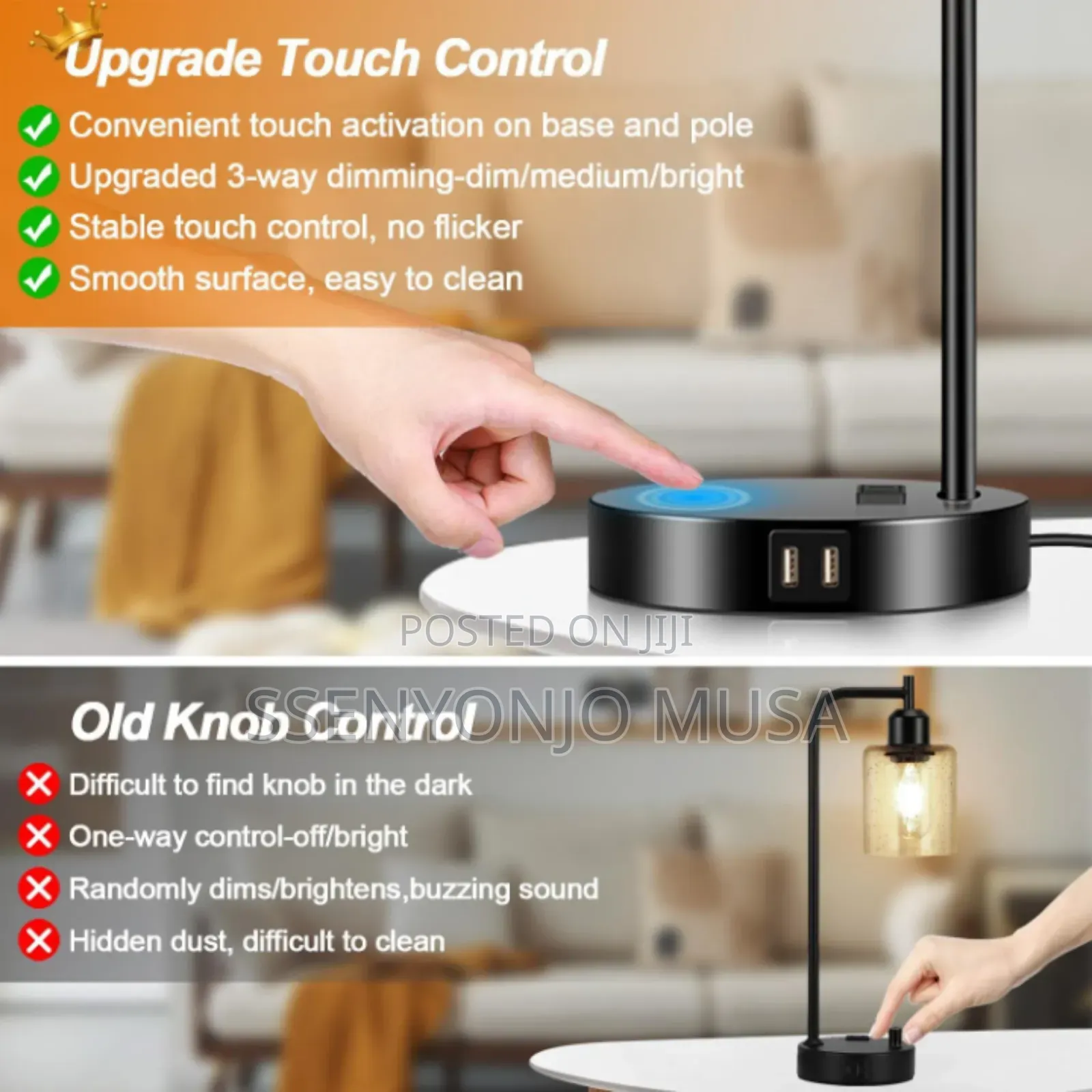 Modern Table Lamp With Usb A+C Ports Outlet, Bedside Desk Lamp