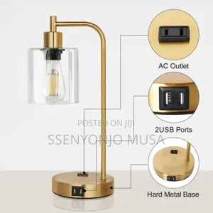 Modern Table Lamp With Usb A+C Ports Outlet, Bedside Desk Lamp