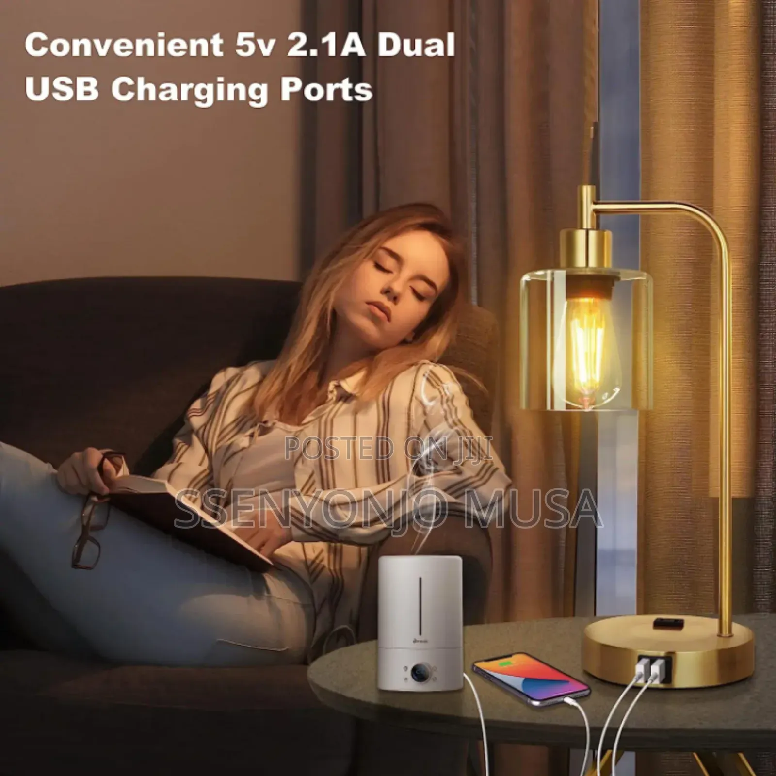 Modern Table Lamp With Usb A+C Ports Outlet, Bedside Desk Lamp