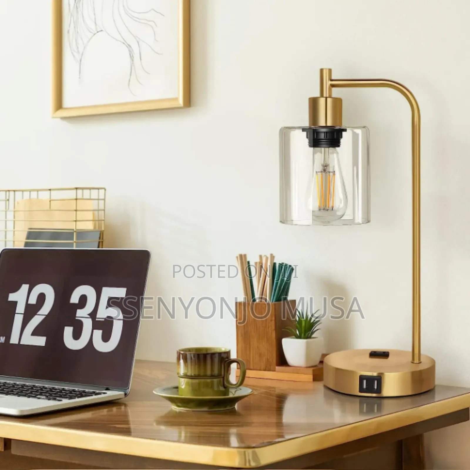 Modern Table Lamp With Usb A+C Ports Outlet, Bedside Desk Lamp