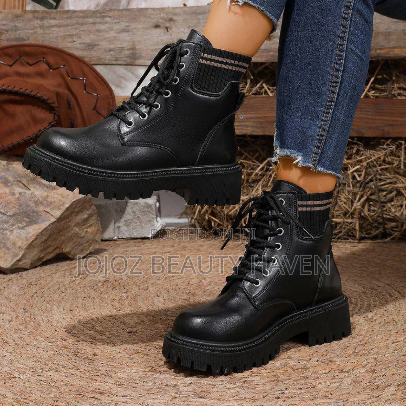 Women's Fashion Boots Black White 