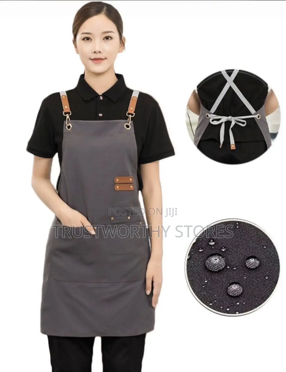 Water Resistant Kitchen Apron With Adjustable Leather Straps
