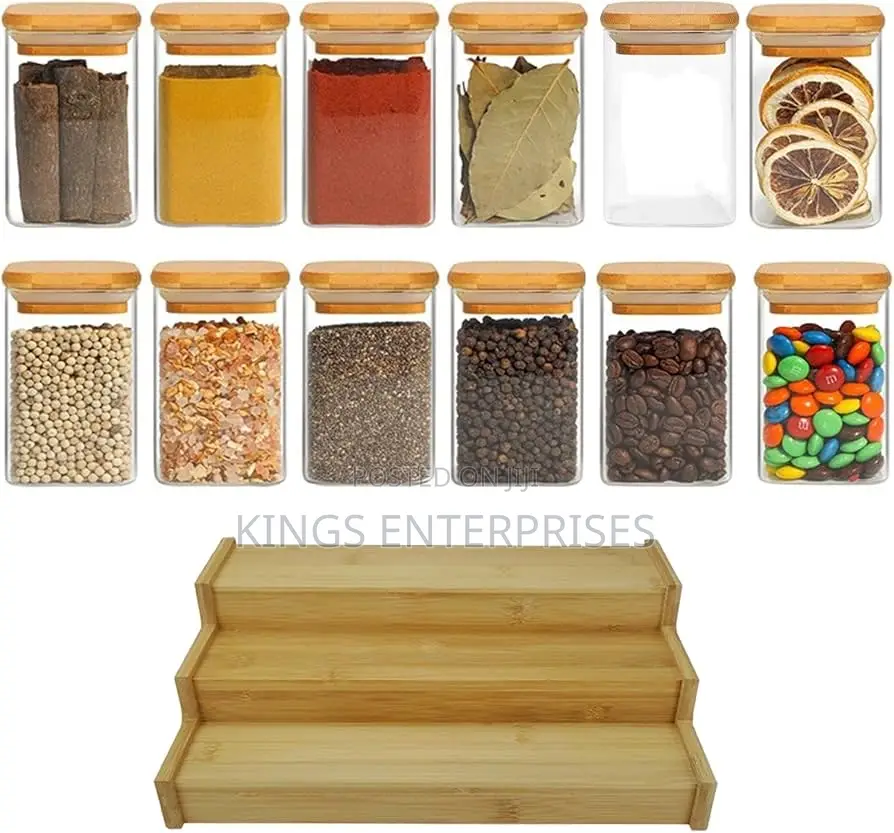 12pcs Glass Spice Jars With Bamboo Lid