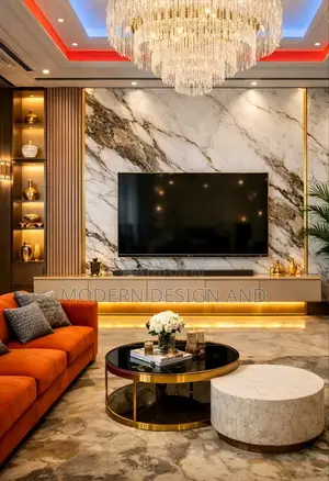 Tv Unit Wall Panelled and Marble Sheet at 98