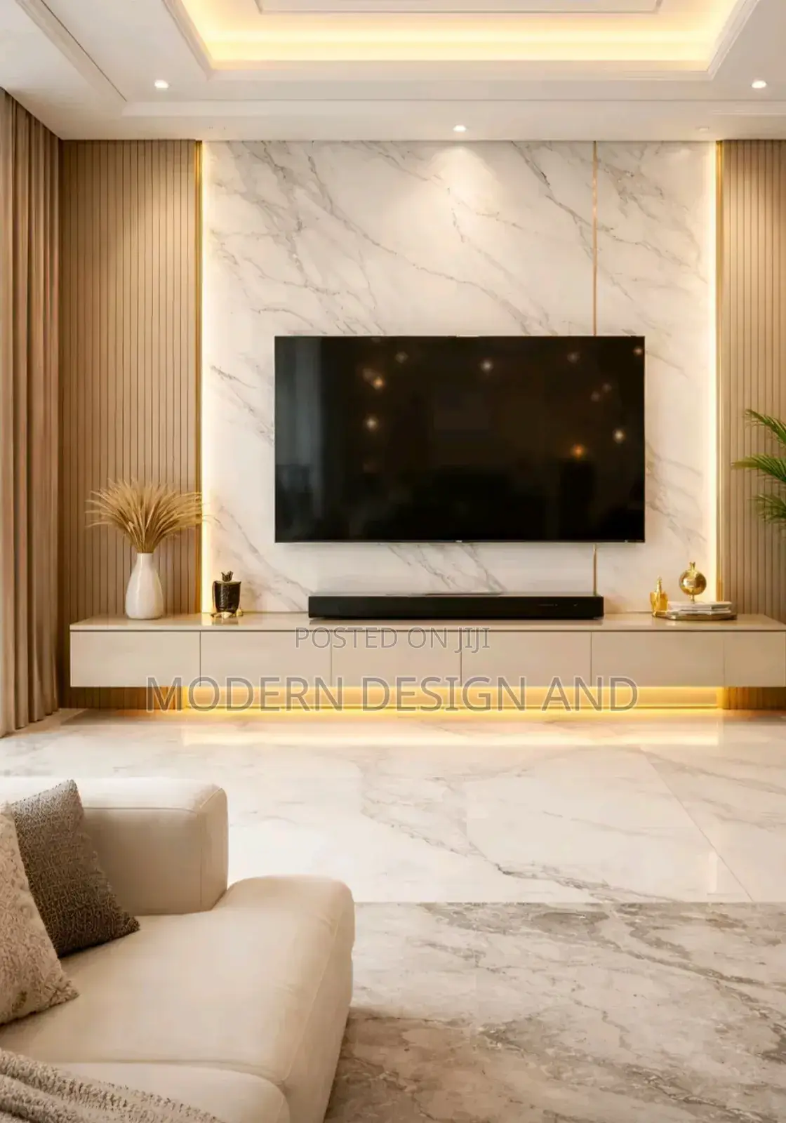 Tv Unit Wall Panelled and Marble Sheet at 98