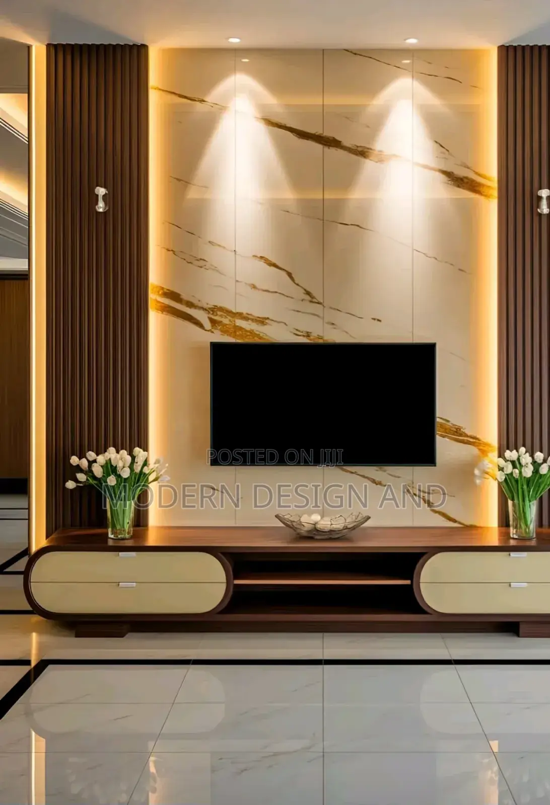 Tv Unit Wall Panelled and Marble Sheet at 98