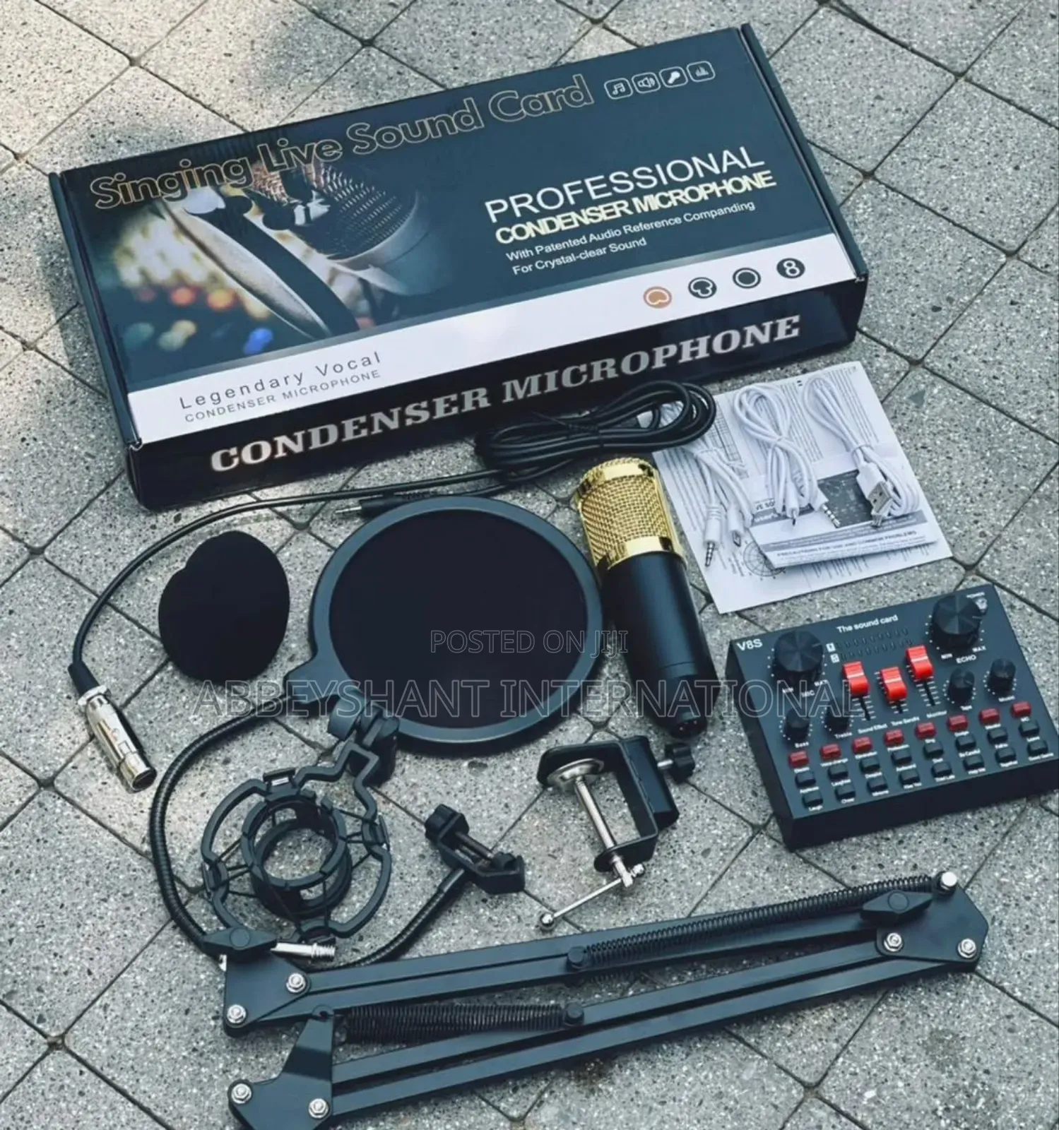 Condenser Microphone V8 Sound Card Set, Webcast Live Stream