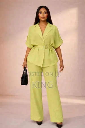 Shein Lady Women's Solid Color Short Sleeve and Wide- Leg Pants Set