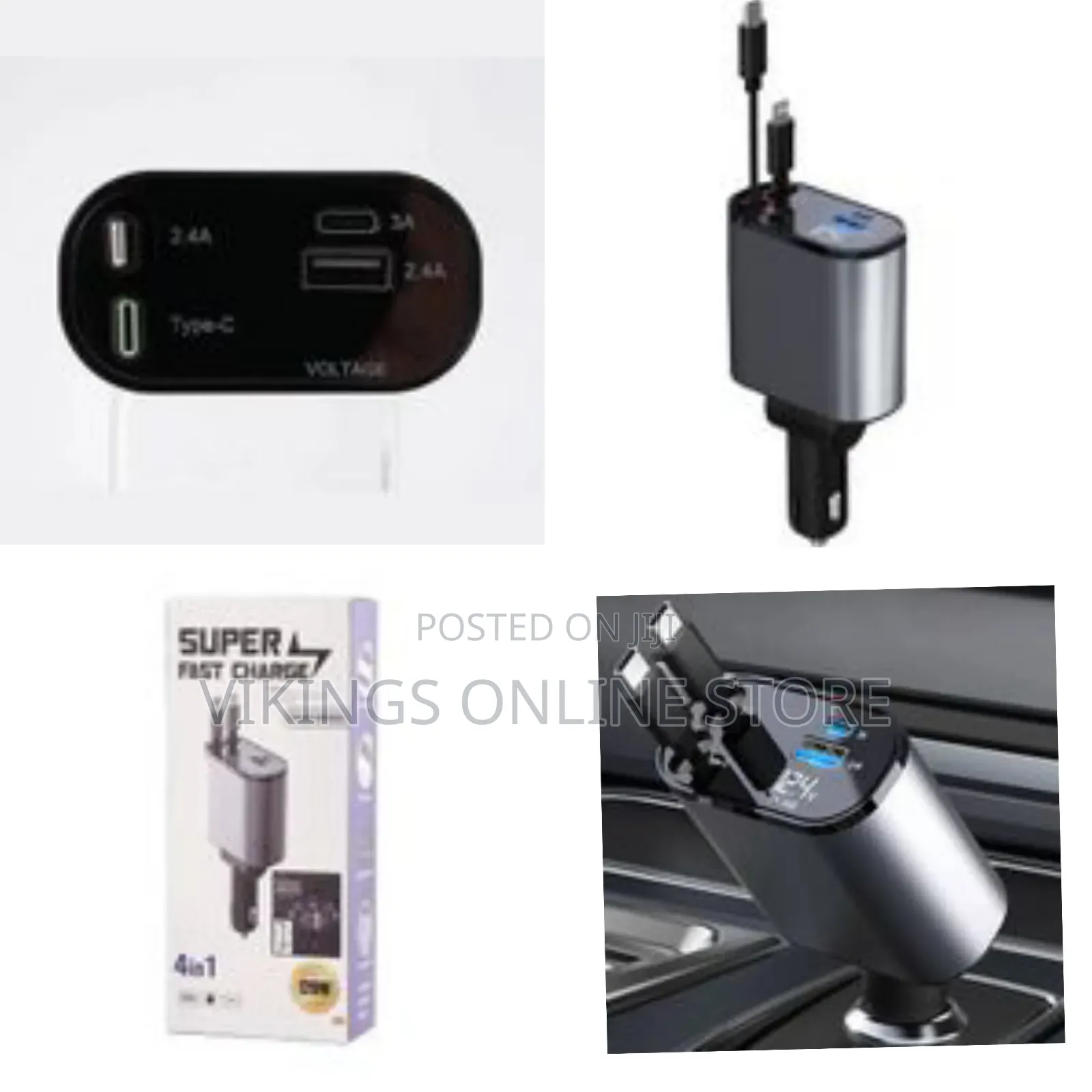 Retractable Car Charger, 100w4 In 1 Fast Car Phone Charger 60w