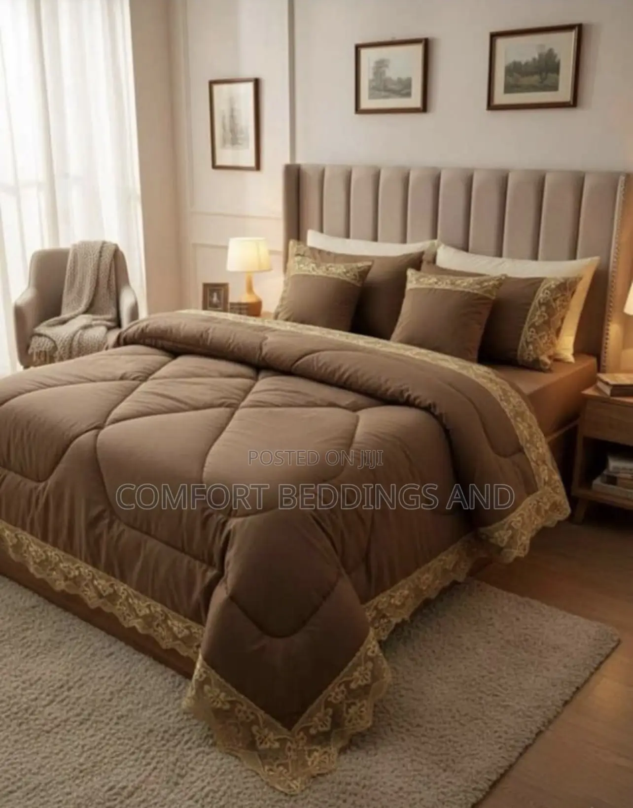 6 Piece Velvet Bedcover Brown