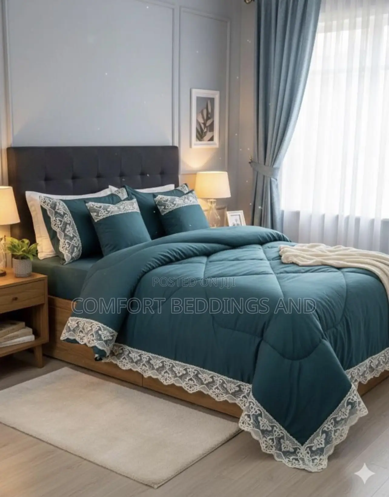 6 Piece Velvet Bedcover Green