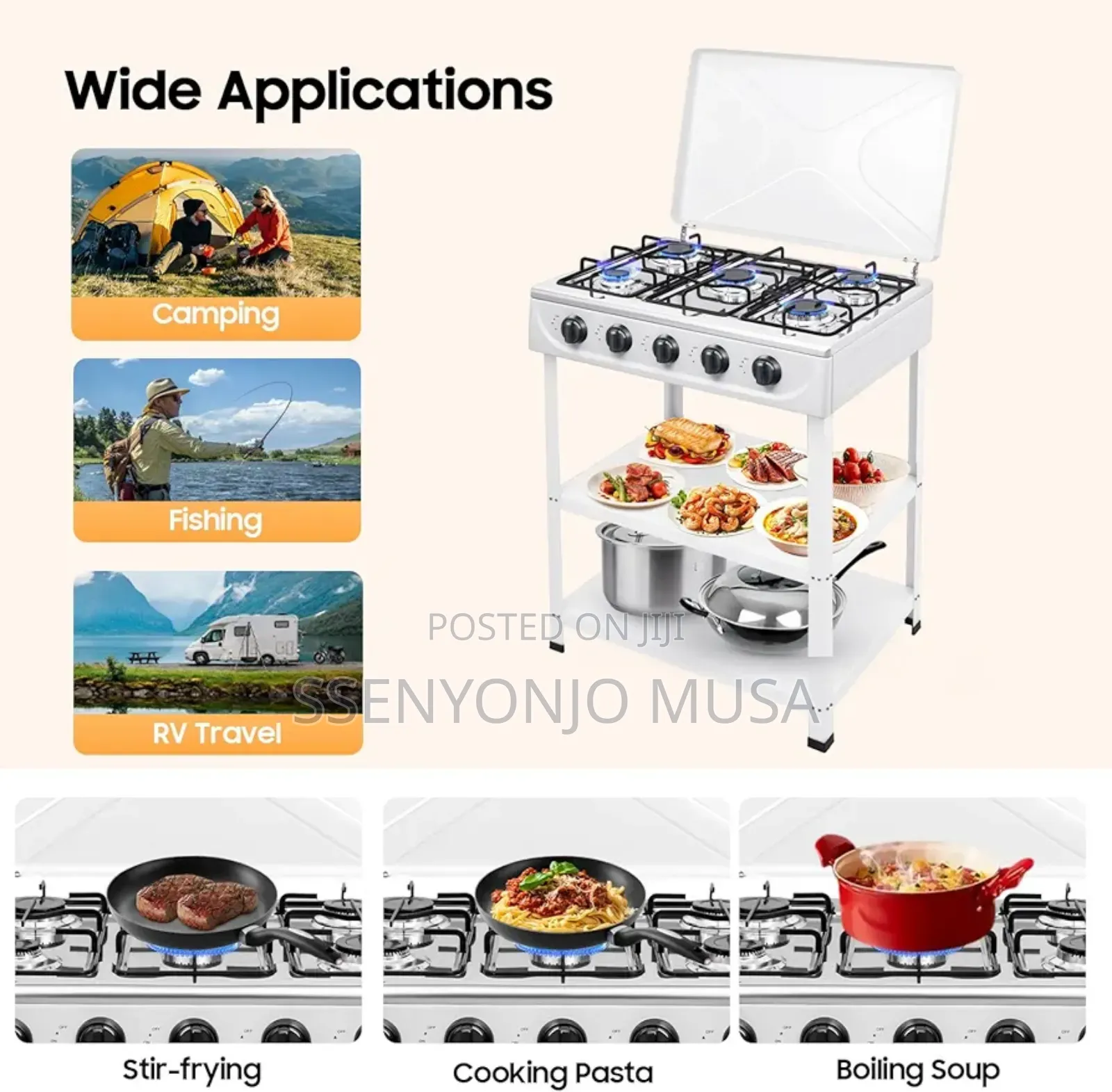 Boma Gas Stove 5 Burner 50×60cm Cooker With Shelves – Auto Ignition