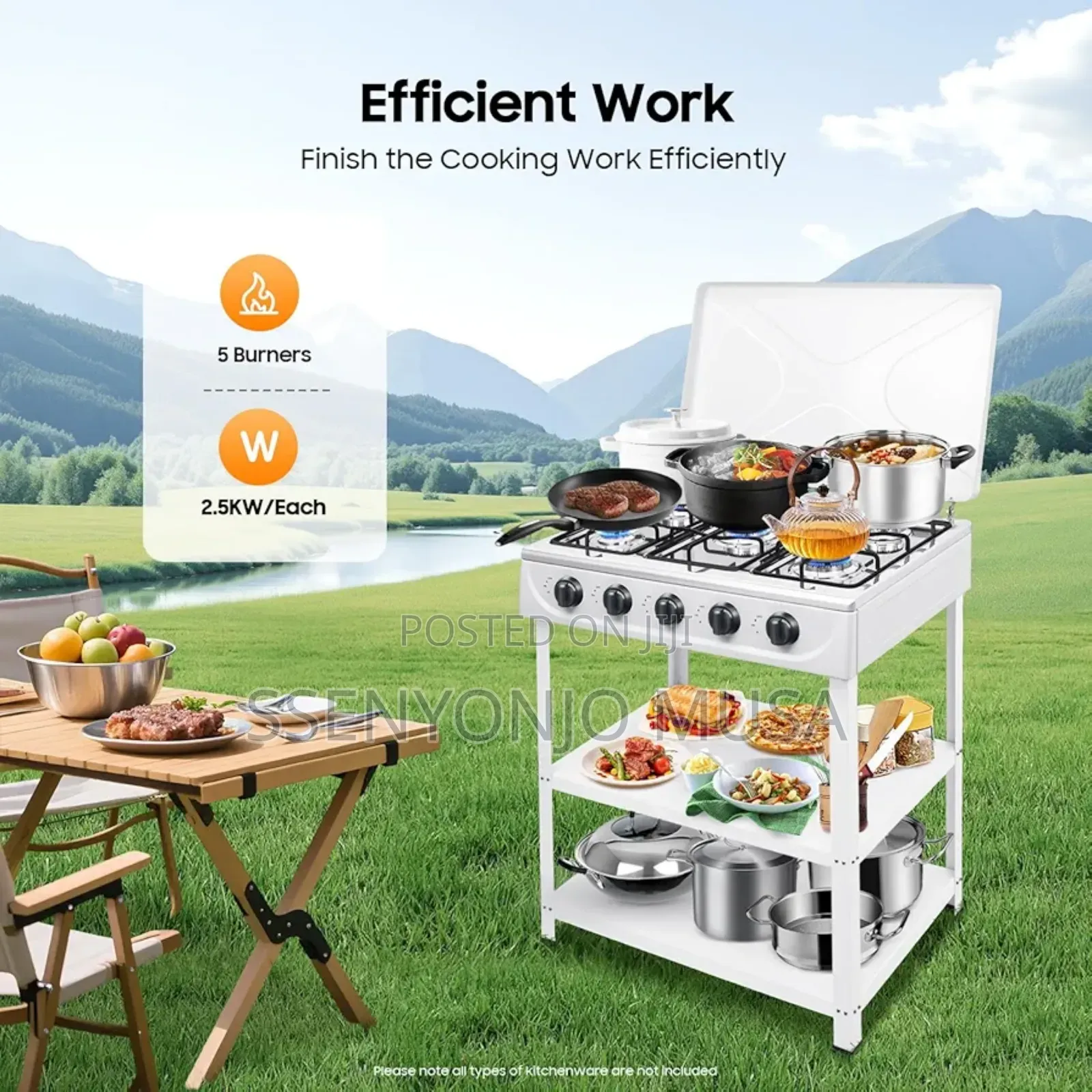 Boma Gas Stove 5 Burner 50×60cm Cooker With Shelves – Auto Ignition