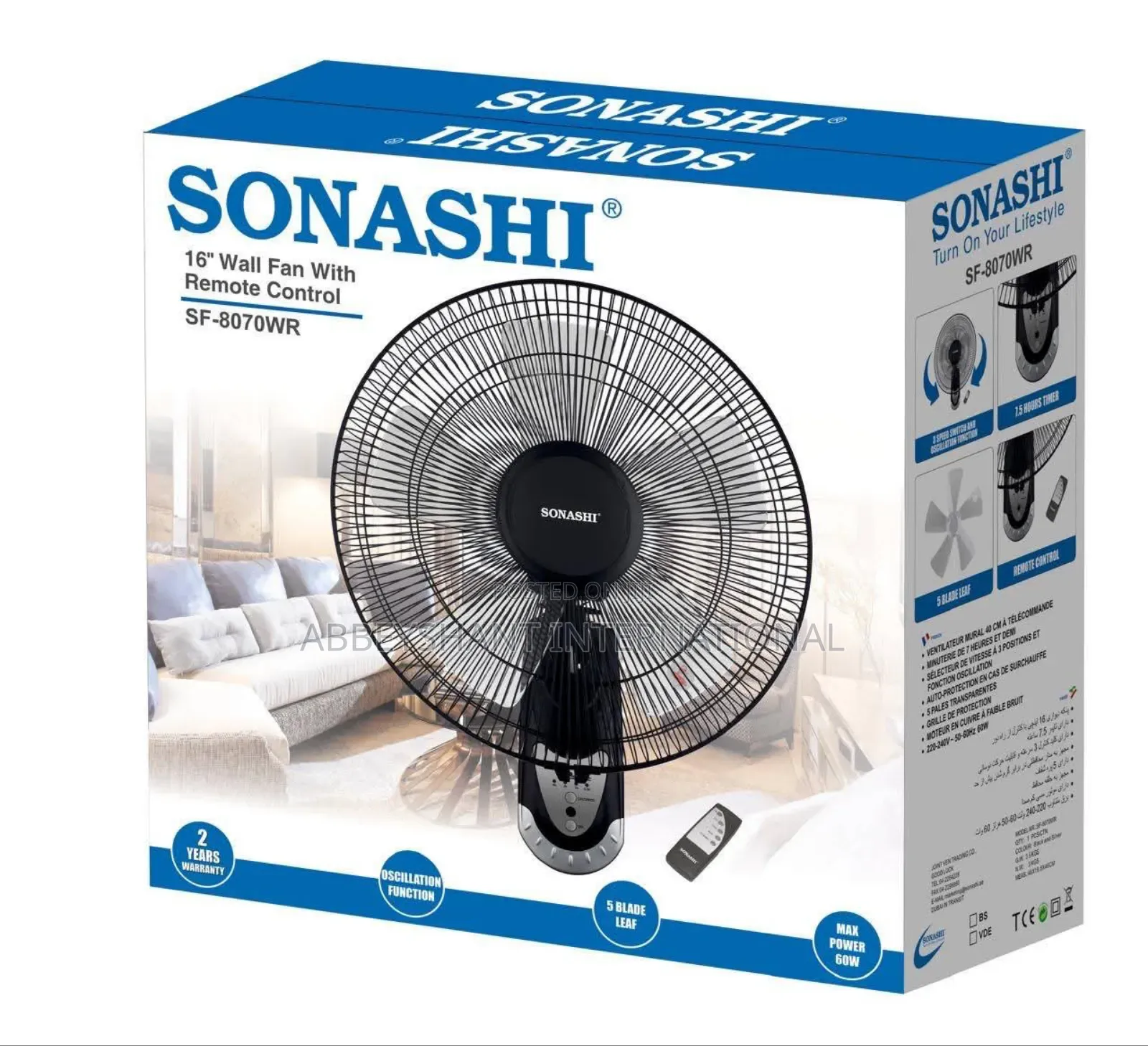Sonashi 16" Wall-Mounted Fan With Remote Control
