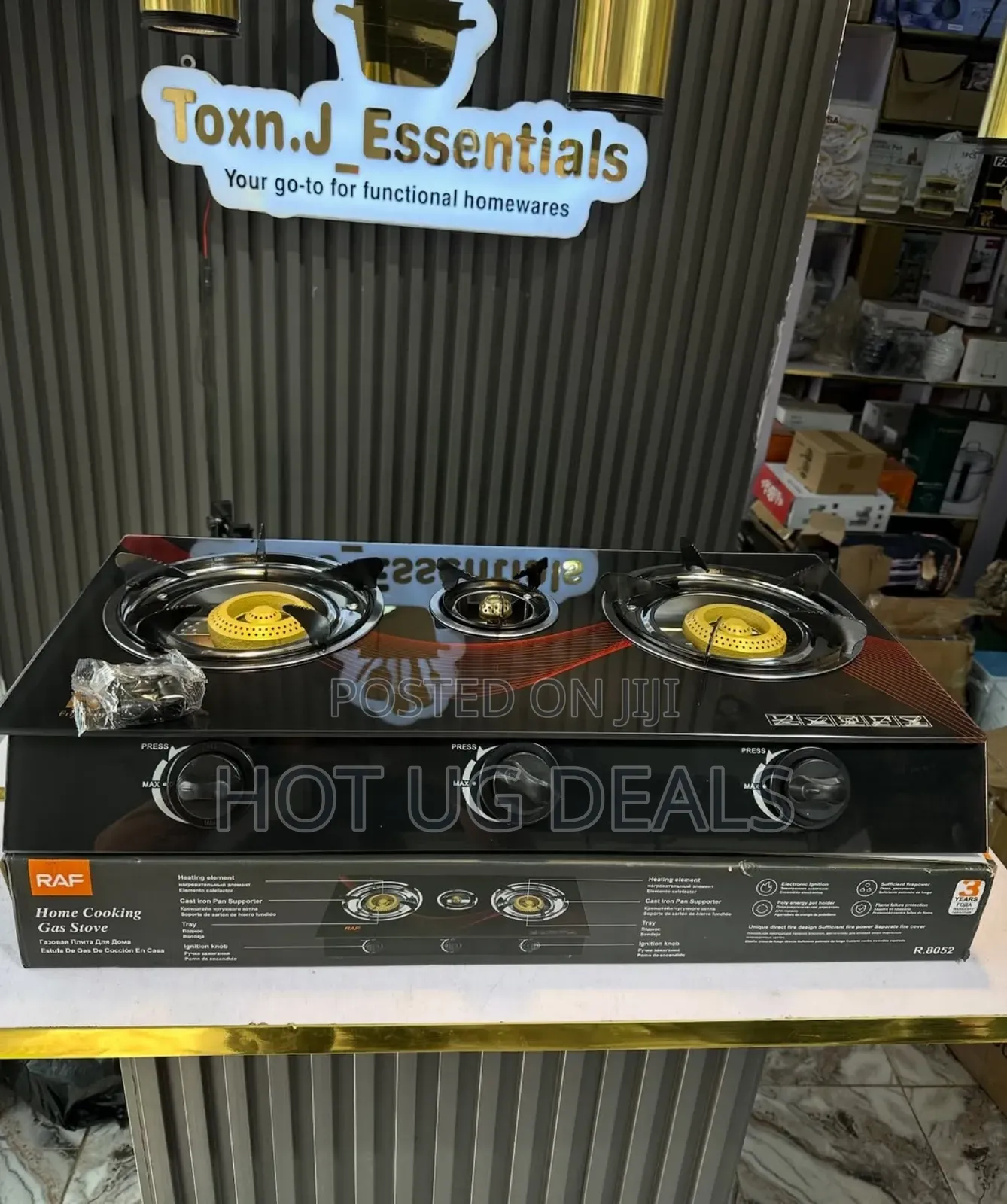 Raf Triple 3 Gas Stove Burner With Glasstop- Black