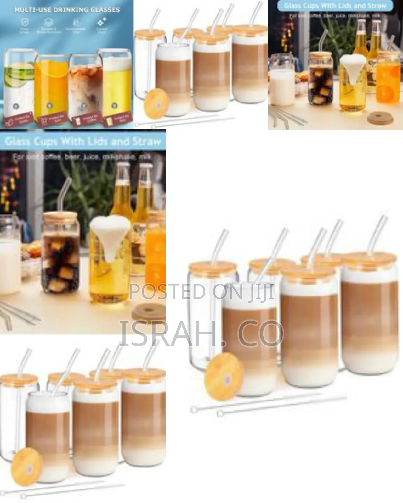 Glass With Lid and Straw, Iced Coffee Glasses 500 Ml, Set of 6