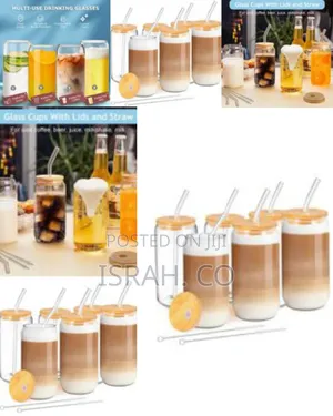 Glass With Lid and Straw, Iced Coffee Glasses 500 Ml, Set of 6
