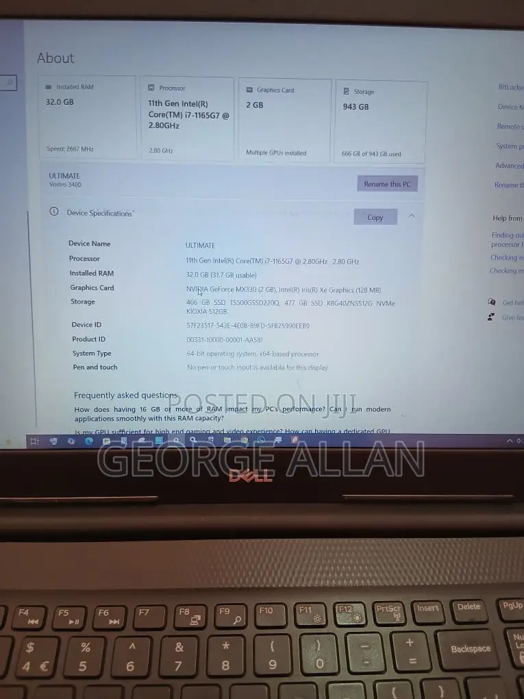Laptop Dell Vostro 3400 32GB Intel Core i7 SSD 1T