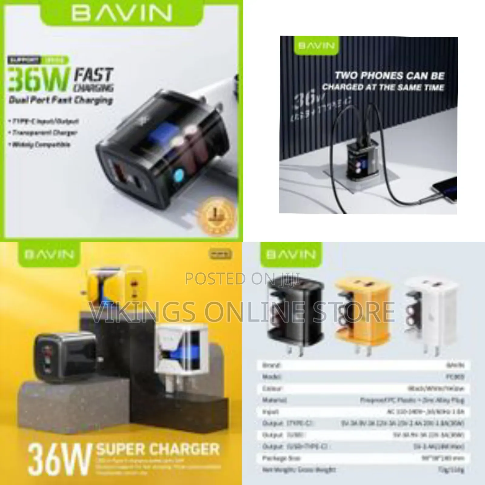 Bavin Transparent 36w Quick Charge 3.0 With Type C Usb Dual Ports