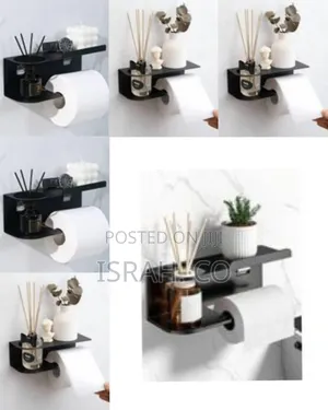 Wall Mounted Toilet Paper Holder With Shelf, Adhesive or Screw
