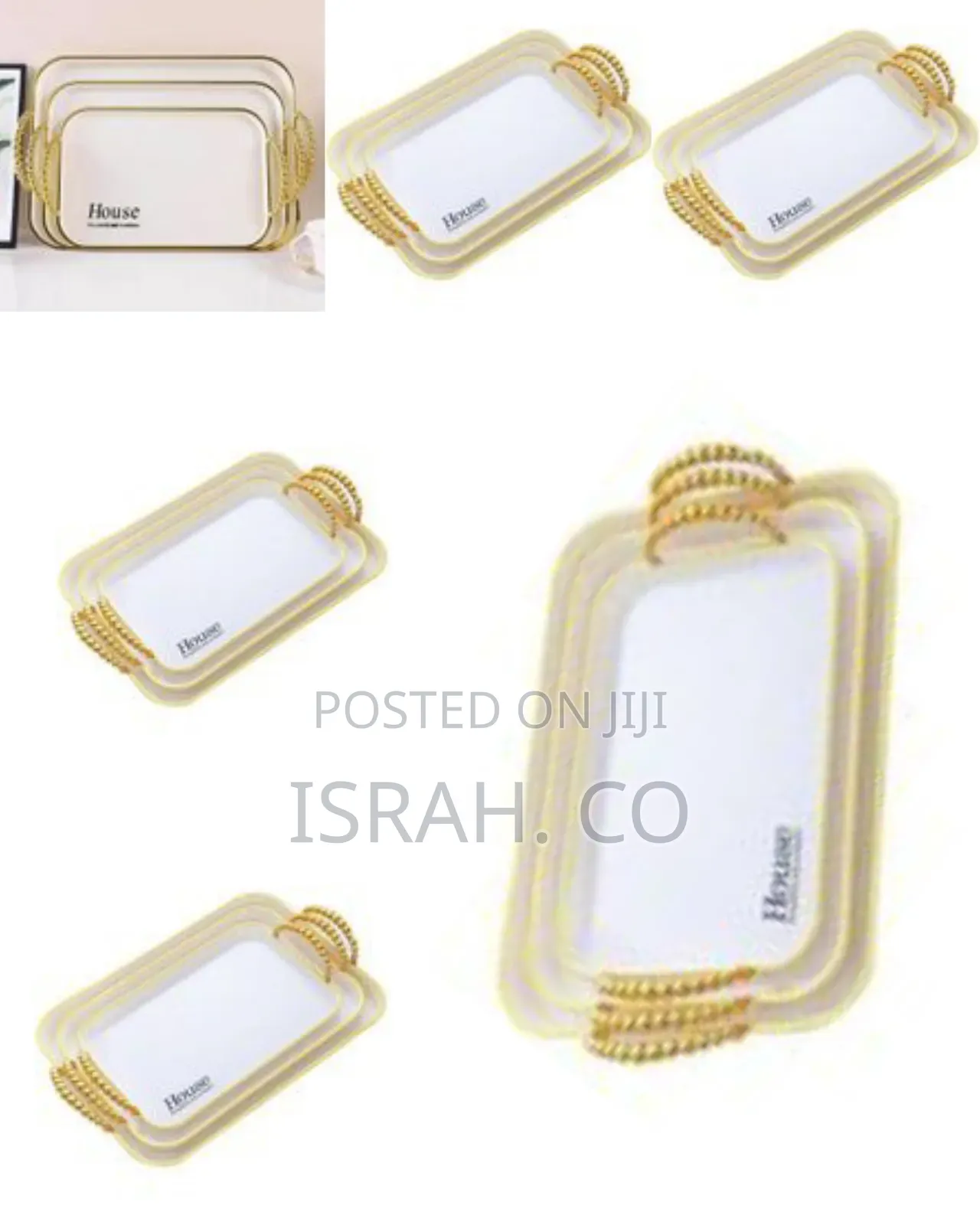 Melamine Serving Tray Set With Handles Elegant Gold 3 Pieces