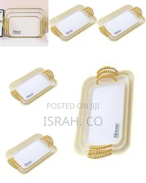 Melamine Serving Tray Set With Handles Elegant Gold 3 Pieces