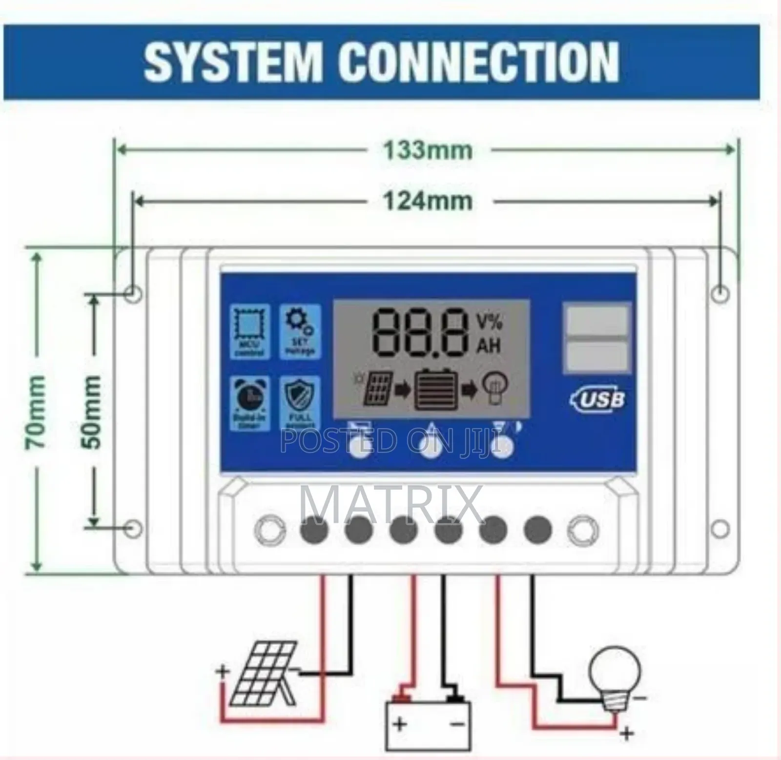 50w Solar Panel Kit + 24ah Solar Battery + 10ah Controller, 50m Cable