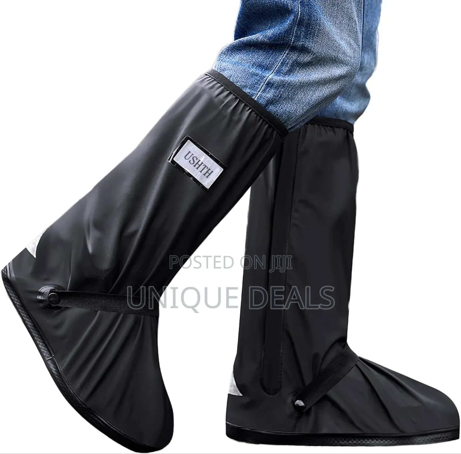 Black Waterproof Rain Boot Shoe Cover With Reflector