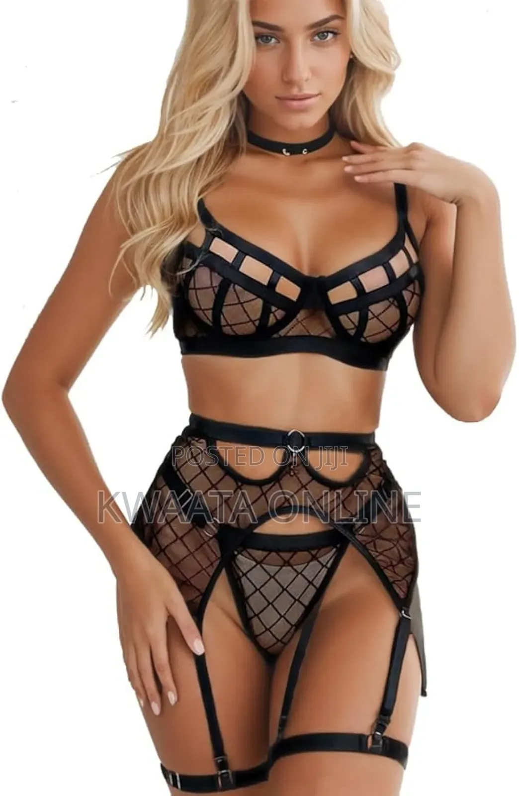 Women Garter Lingerie Set 4 Piece,Lace Bra and Panty Set With Garter